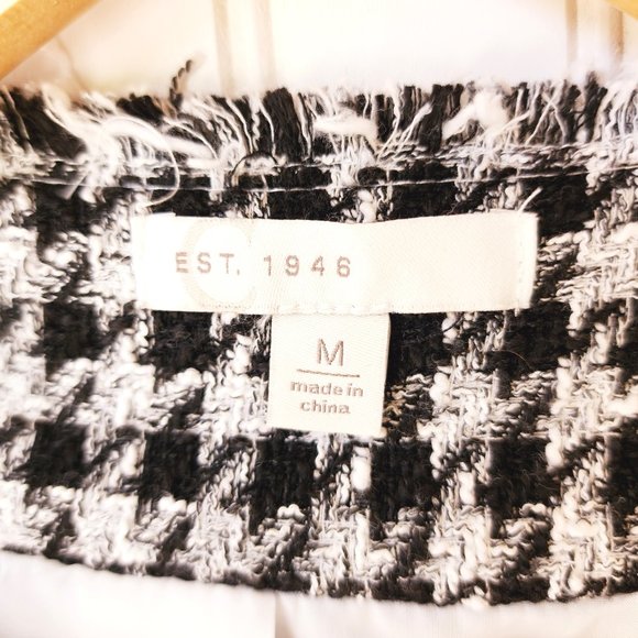 C. Established 1946 Womans Jacket Houndstooth Pattern Fringe Trim Size M Blk/Wht - Picture 10 of 11